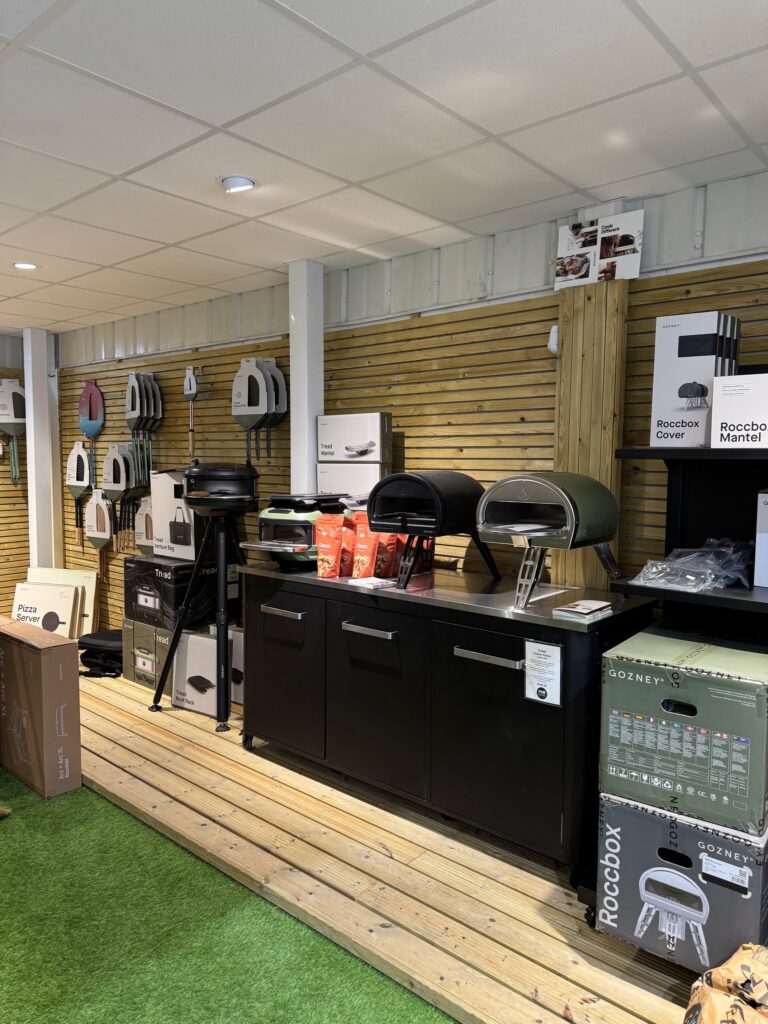 Indoor picture of portable pizza ovens on back cabinets